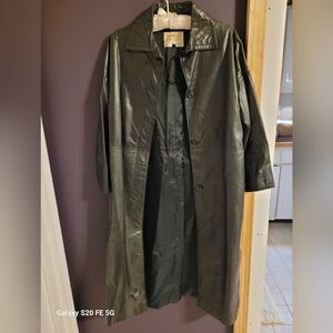 Womens Black Leather Vintage Coat.